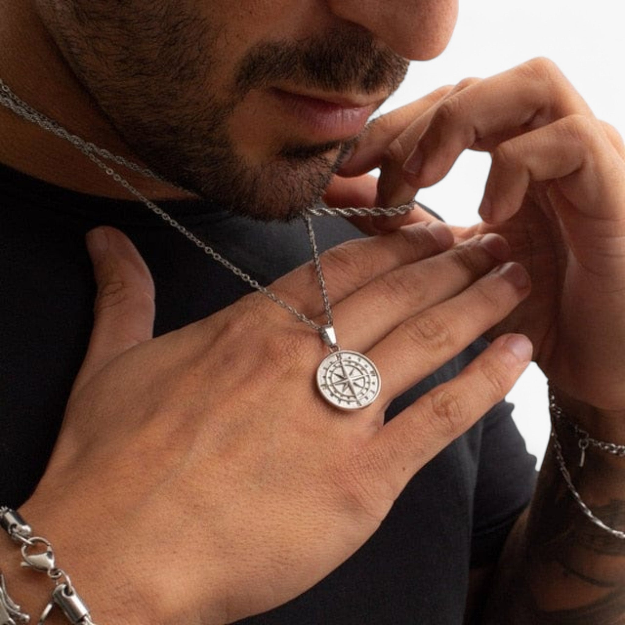 Collane a strati per uomini Vnox Uomo - Argento - collane collane strati jewelry necklace NECKLACES necklaces for men Pendant Necklaces strati uomini uomo vnox - Concept Palermo