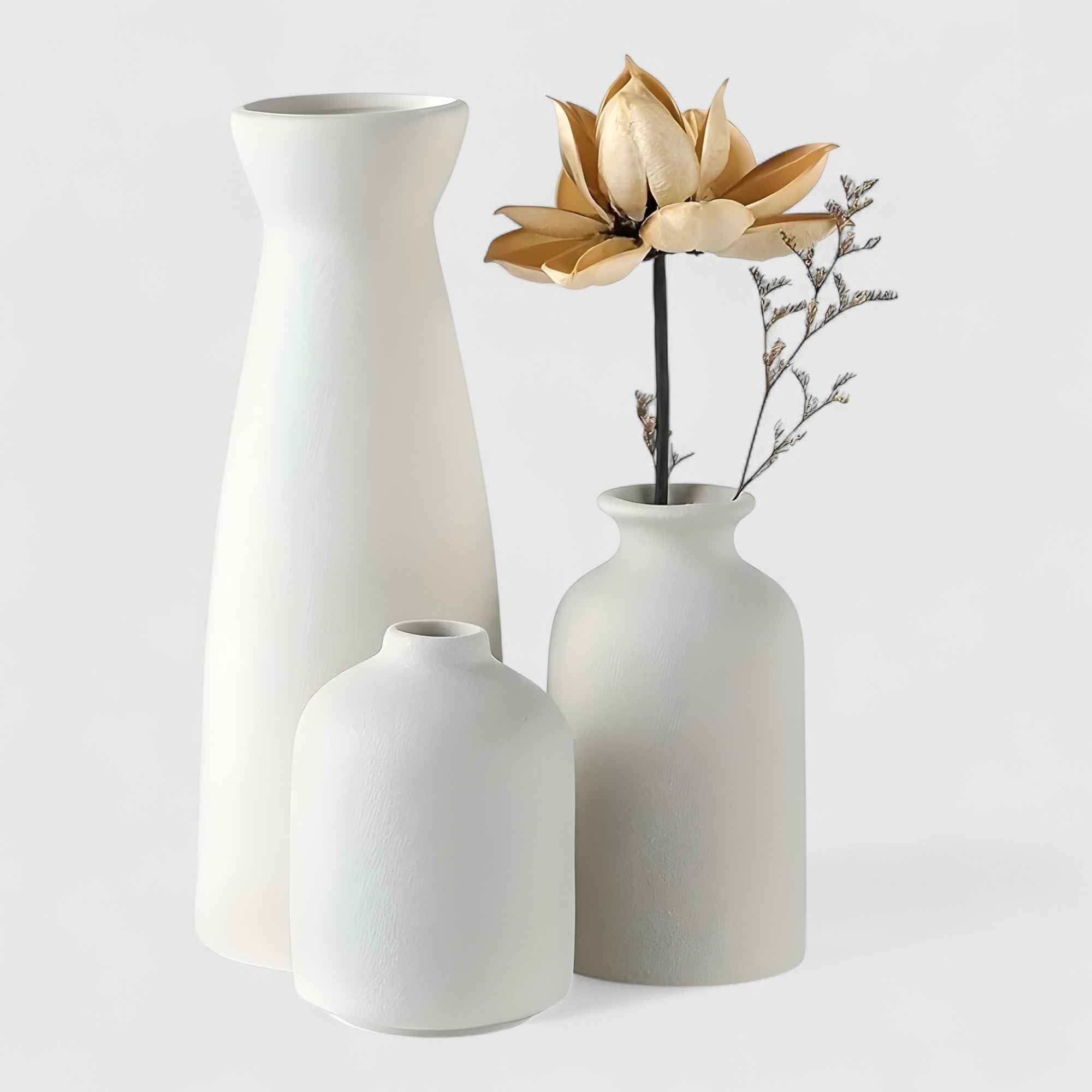 Set di 3 Vasi Decorativi Moderni in Ceramica Bianca per Soggiorno - Blanc - accessoires décoratifs cross-from-marche-lino-15396452270429 céramique céramique de luxe décoration de maison décoration intérieure ensemble ensemble vases fleurs sèches New-google style bohème vases vases design vases en céramique vases modernes éléments naturels - Concept Palermo