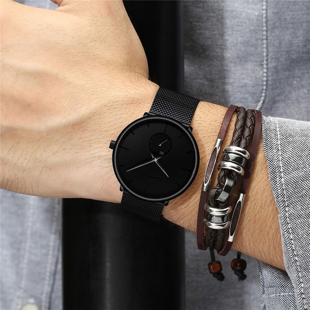 Orologio Uomo Quarzo Lusso Elegante Cinturino Pelle Nero Cassa Acciaio - - all Horloges new_for_google_may orologio orologio quarzo quarzo Stationery uomo watches - Concept Palermo