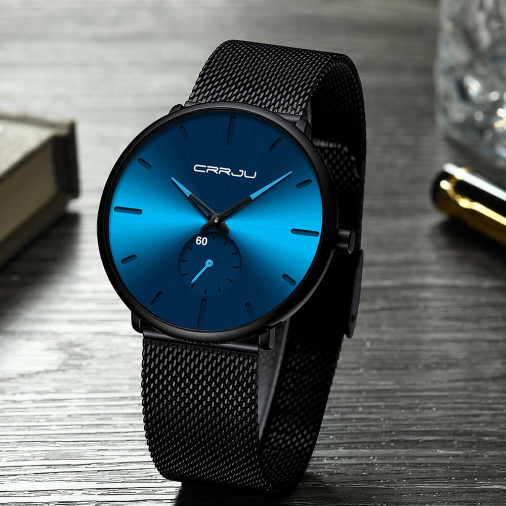 Orologio Uomo Quarzo Lusso Elegante Cinturino Pelle Nero Cassa Acciaio - Nero Blu Blu - all Horloges new_for_google_may orologio orologio quarzo quarzo Stationery uomo watches - Concept Palermo