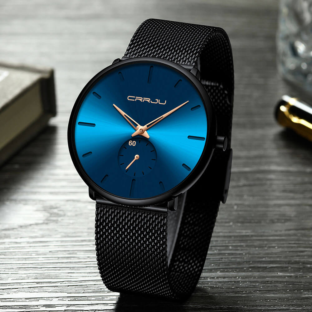 Orologio Uomo Quarzo Lusso Elegante Cinturino Pelle Nero Cassa Acciaio - Rosa blu nera - all Horloges new_for_google_may orologio orologio quarzo quarzo Stationery uomo watches - Concept Palermo