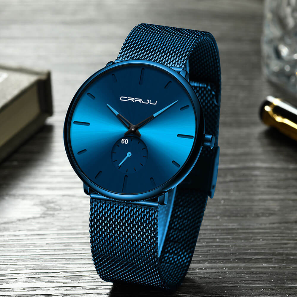 Orologio Uomo Quarzo Lusso Elegante Cinturino Pelle Nero Cassa Acciaio - Blu Blu - all Horloges new_for_google_may orologio orologio quarzo quarzo Stationery uomo watches - Concept Palermo