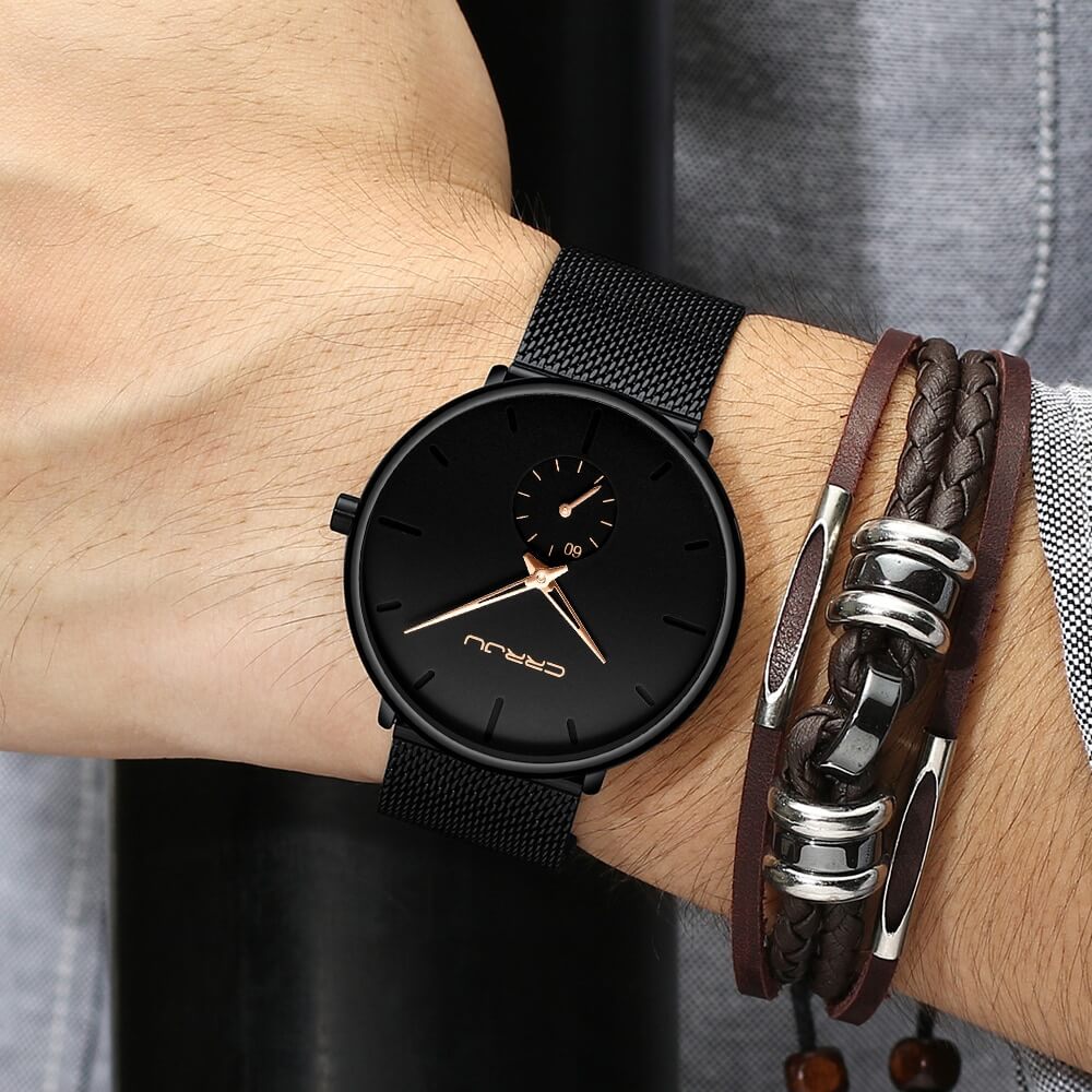 Orologio Uomo Quarzo Lusso Elegante Cinturino Pelle Nero Cassa Acciaio - - all Horloges new_for_google_may orologio orologio quarzo quarzo Stationery uomo watches - Concept Palermo