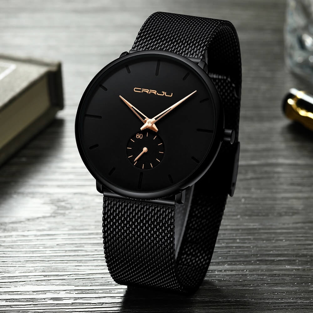 Orologio Uomo Quarzo Lusso Elegante Cinturino Pelle Nero Cassa Acciaio - Rosa nera - all Horloges new_for_google_may orologio orologio quarzo quarzo Stationery uomo watches - Concept Palermo