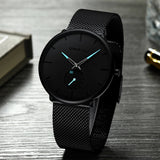 Elegant Herenhorloge Quartz met Zwarte Echtleren Band en Stalen Kast