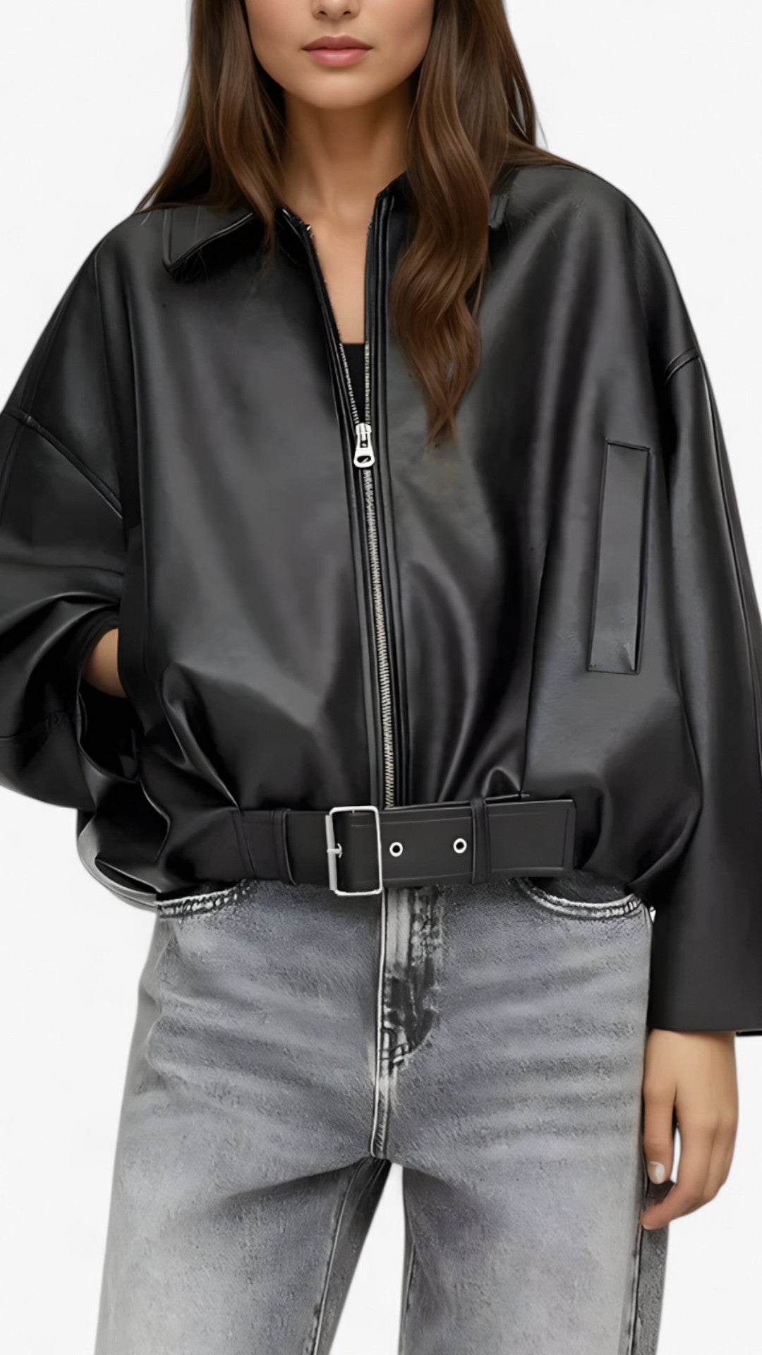 Giacca in pelle corta da studio con cintura - - black jacket brown jacket cintura corta giacca giacca pelle jacket pelle studio women's coats & jackets - Concept Palermo