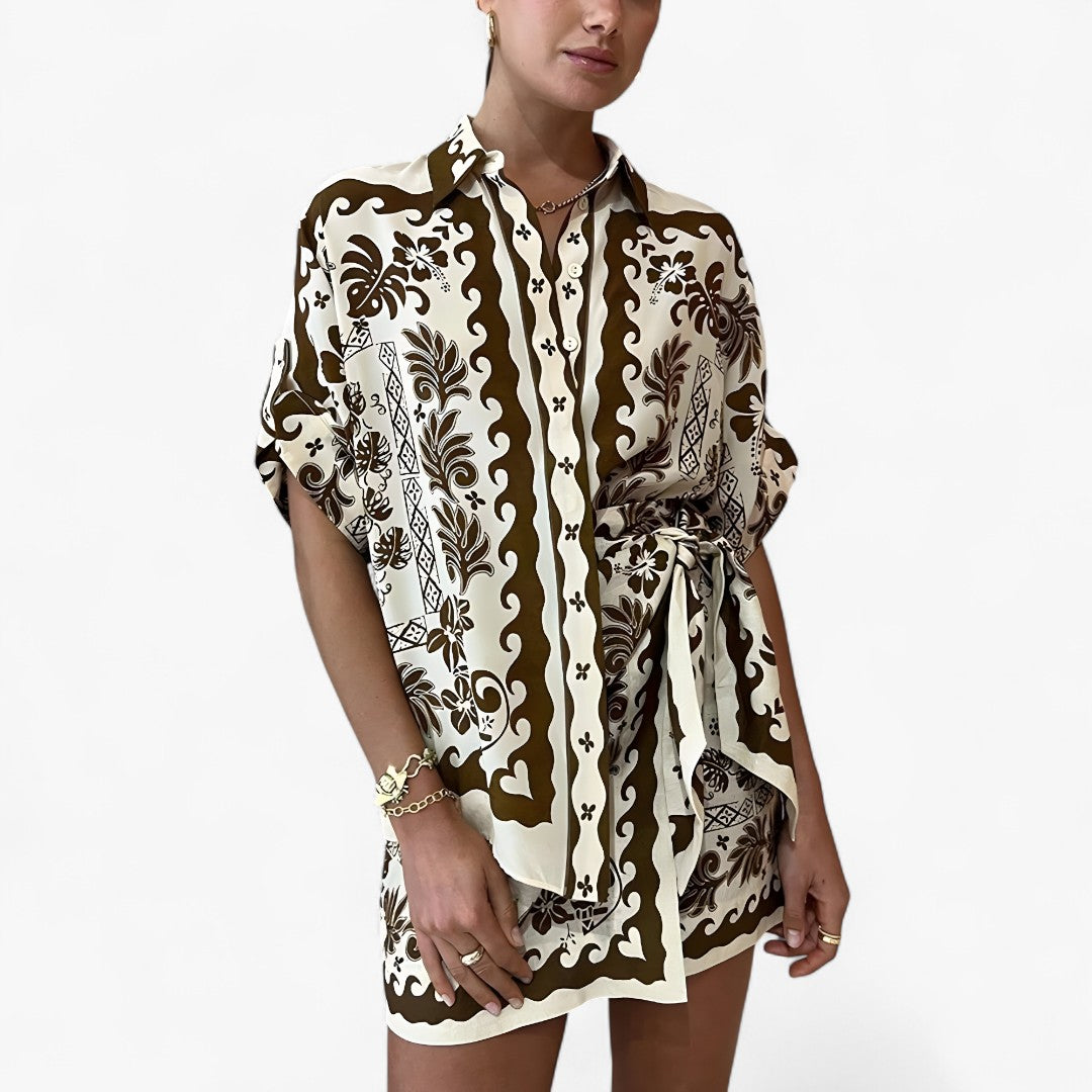 Abito camicia stampato in stile boho con eleganza naturale Donna - - abito abito camicia boho camicia Complete Outfit donna DRESS dresses eleganza naturale - Concept Palermo