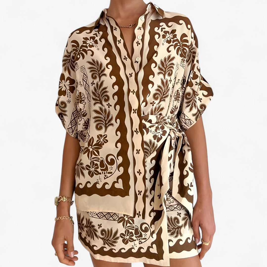 Abito camicia stampato in stile boho con eleganza naturale Donna - - abito abito camicia boho camicia Complete Outfit donna DRESS dresses eleganza naturale - Concept Palermo