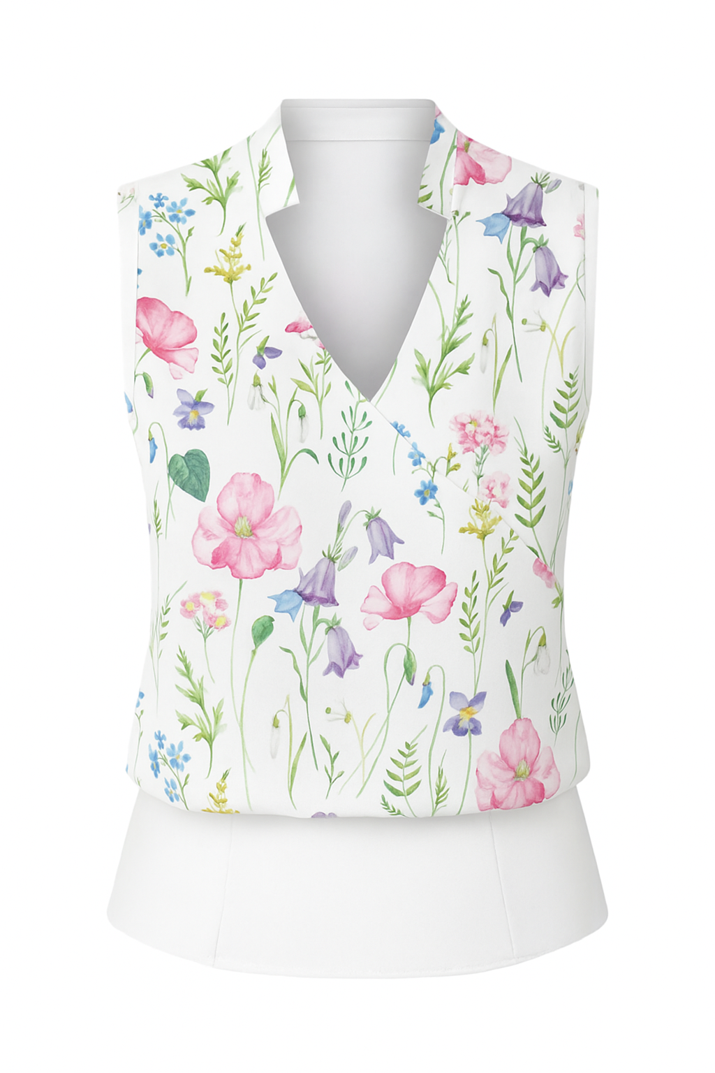 Blusa Donna Elegante Estiva Scollo V con Colletto, Senza Maniche, Casual Chic - Fiore 3 - blusa blusa maniche colletto donna fashion Frauen Oberteil maniche scollo women's top clothes - Concept Palermo