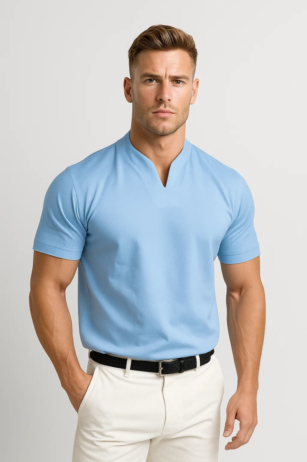 Camicia Uomo Collo a V - Vestibilità Comoda per Look Casual e Smart