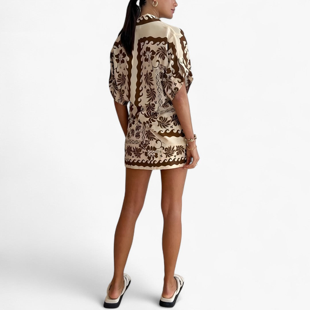 Abito camicia stampato in stile boho con eleganza naturale Donna - - abito abito camicia boho camicia Complete Outfit donna DRESS dresses eleganza naturale - Concept Palermo