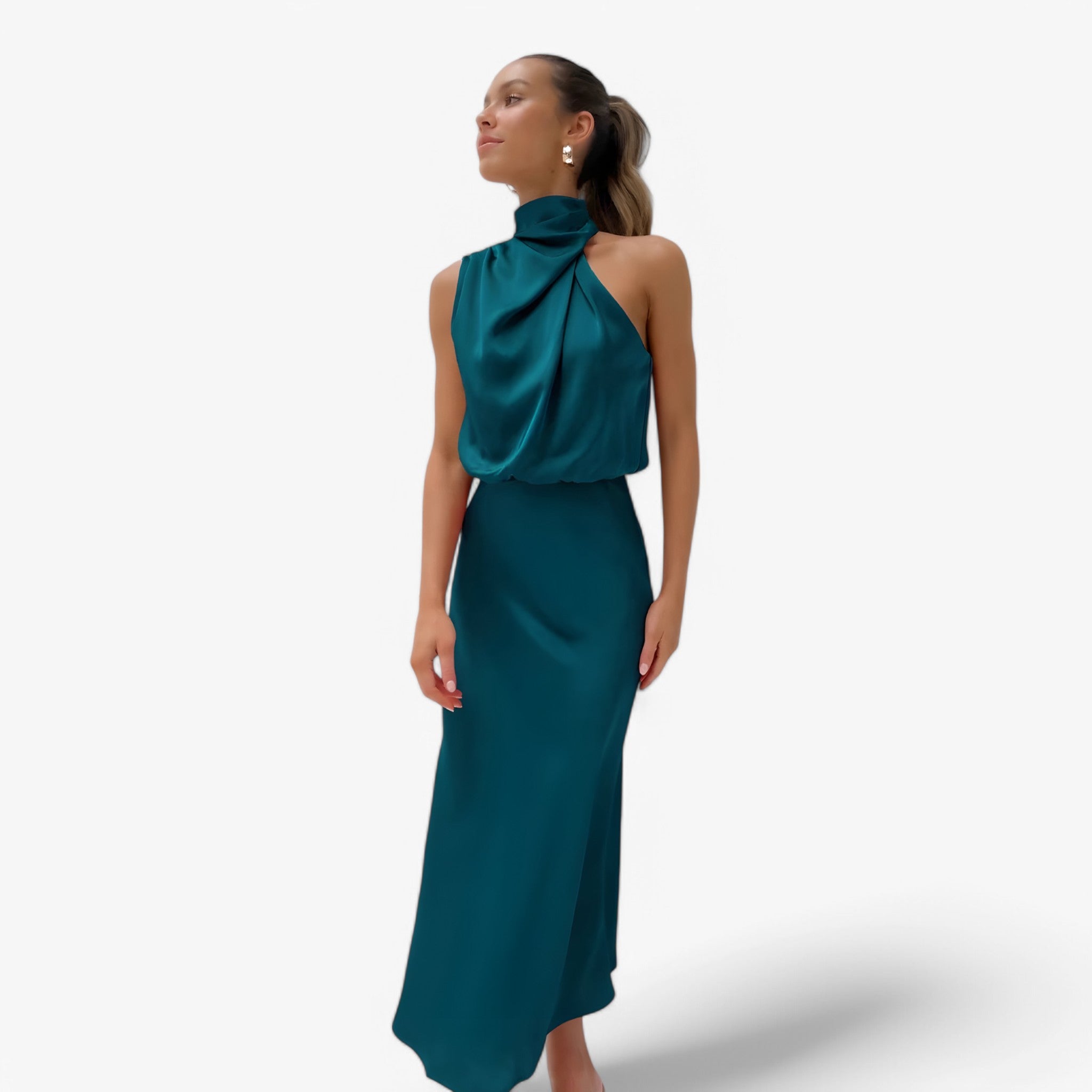 Abito da Donna in Raso Elegante - Vari Colori e Taglie Disponibili - Blu Petrolio - abito abito raso donna dresses grazioso raso - Concept Palermo