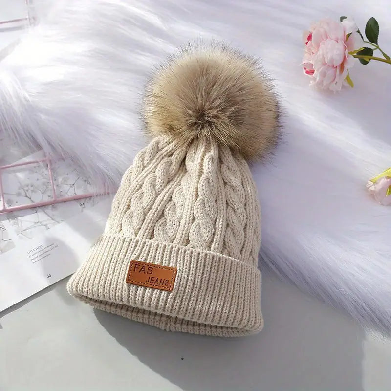 Berretto a pompon lavorato a maglia Donna - Beige - beanies berretto berretto pompon donna lavorato maglia pompon - Concept Palermo