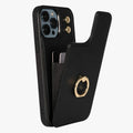 Funda para teléfono en ecopiel negra, con compartimento para tarjetas patentado