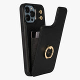 Telefoonhoesje van zwart ecologisch leer, met gepatenteerd kaartscompartiment