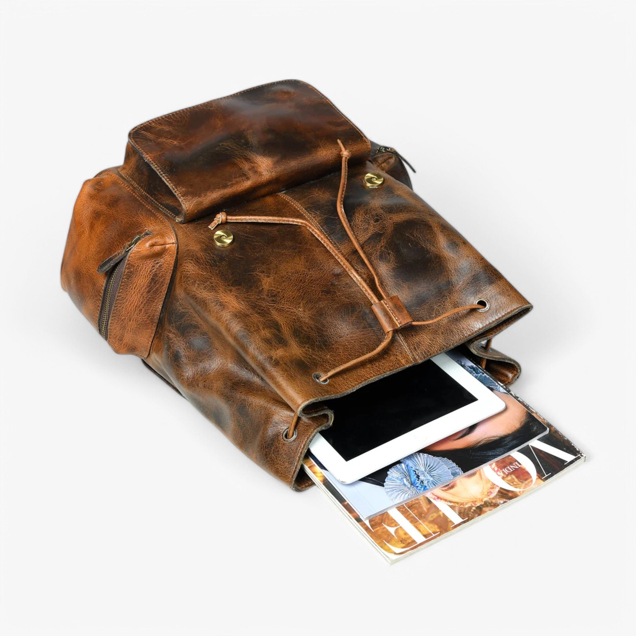 Zaino in pelle marrone bruciato - - accessoires bags bruciato pelle tassen zaino zaino pelle - Concept Palermo