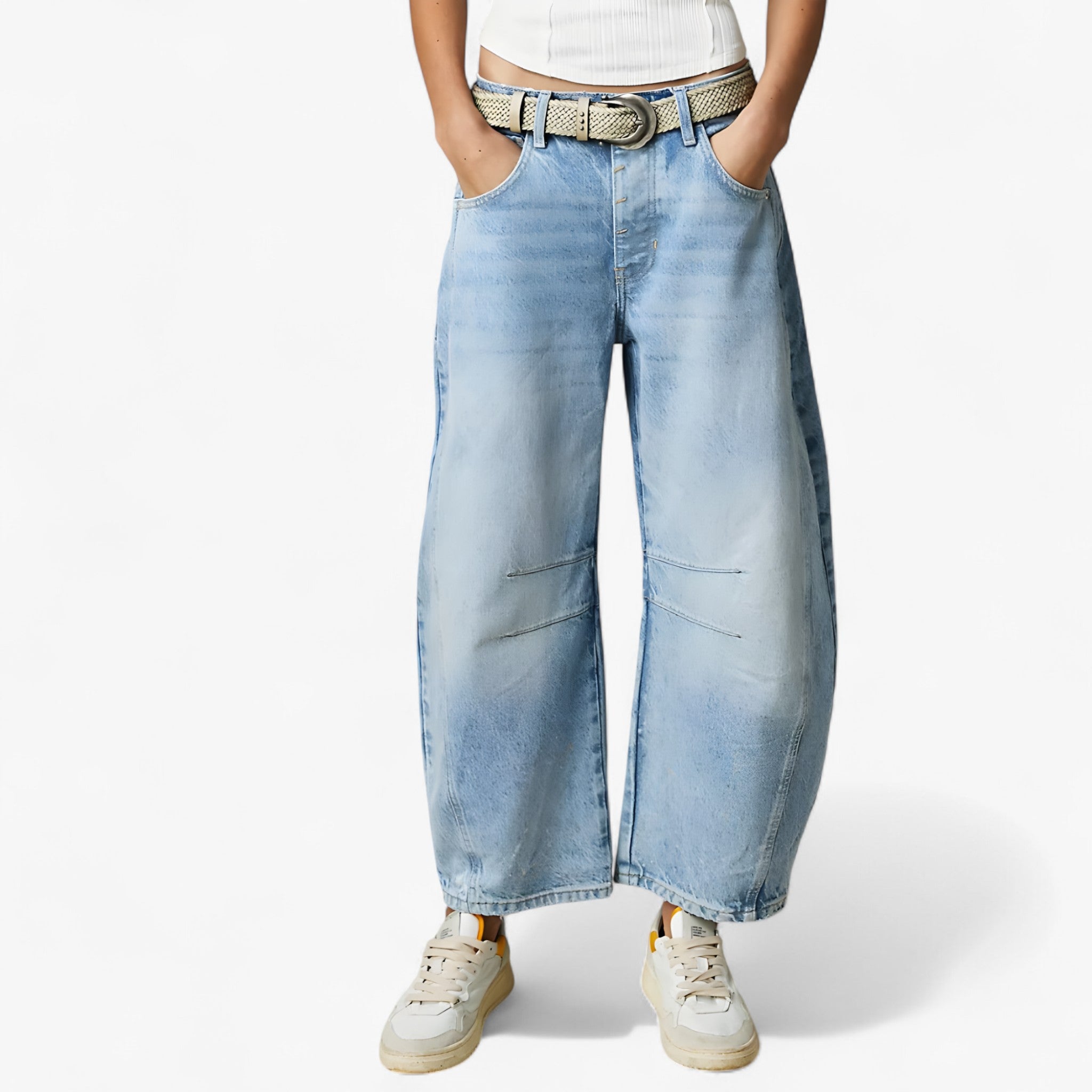 Jeans a Gamba Larga da Donna in Denim Blu Vita Alta - Jeans chiari - gamba Jean jeans jeans gamba larga pants - Concept Palermo