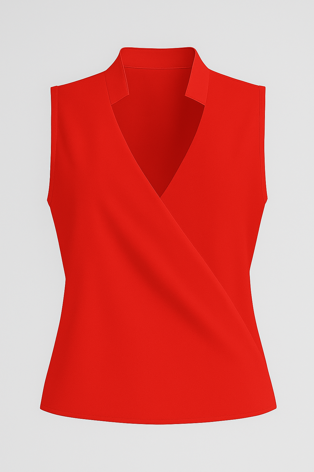 Blusa Donna Elegante Estiva Scollo V con Colletto, Senza Maniche, Casual Chic - Rosso - blusa blusa maniche colletto donna fashion Frauen Oberteil maniche scollo women's top clothes - Concept Palermo