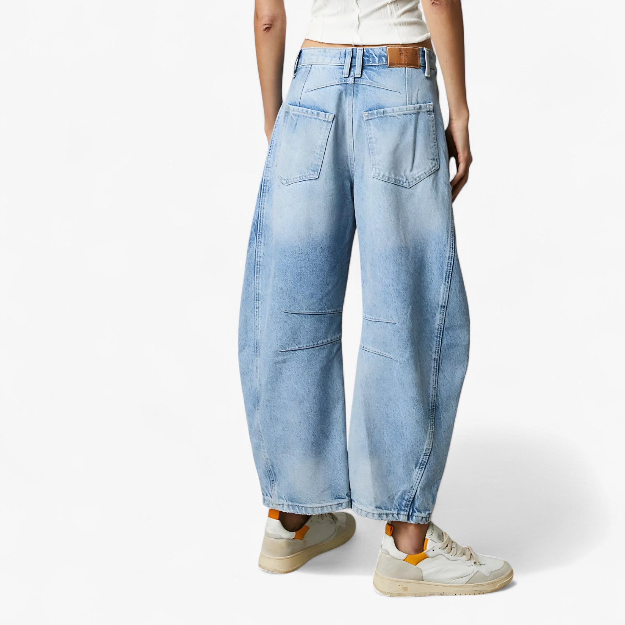 Jeans a Gamba Larga da Donna in Denim Blu Vita Alta - - gamba Jean jeans jeans gamba larga pants - Concept Palermo