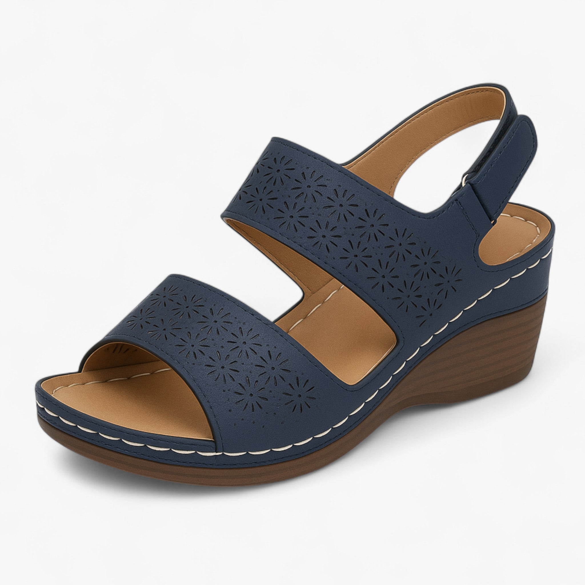 Sandali Ortopedici Estivi Donna in Pelle con Zeppa Comoda - Blu - estivi ortopedici sandalen sandali sandali ortopedici sandals schoenen - Concept Palermo