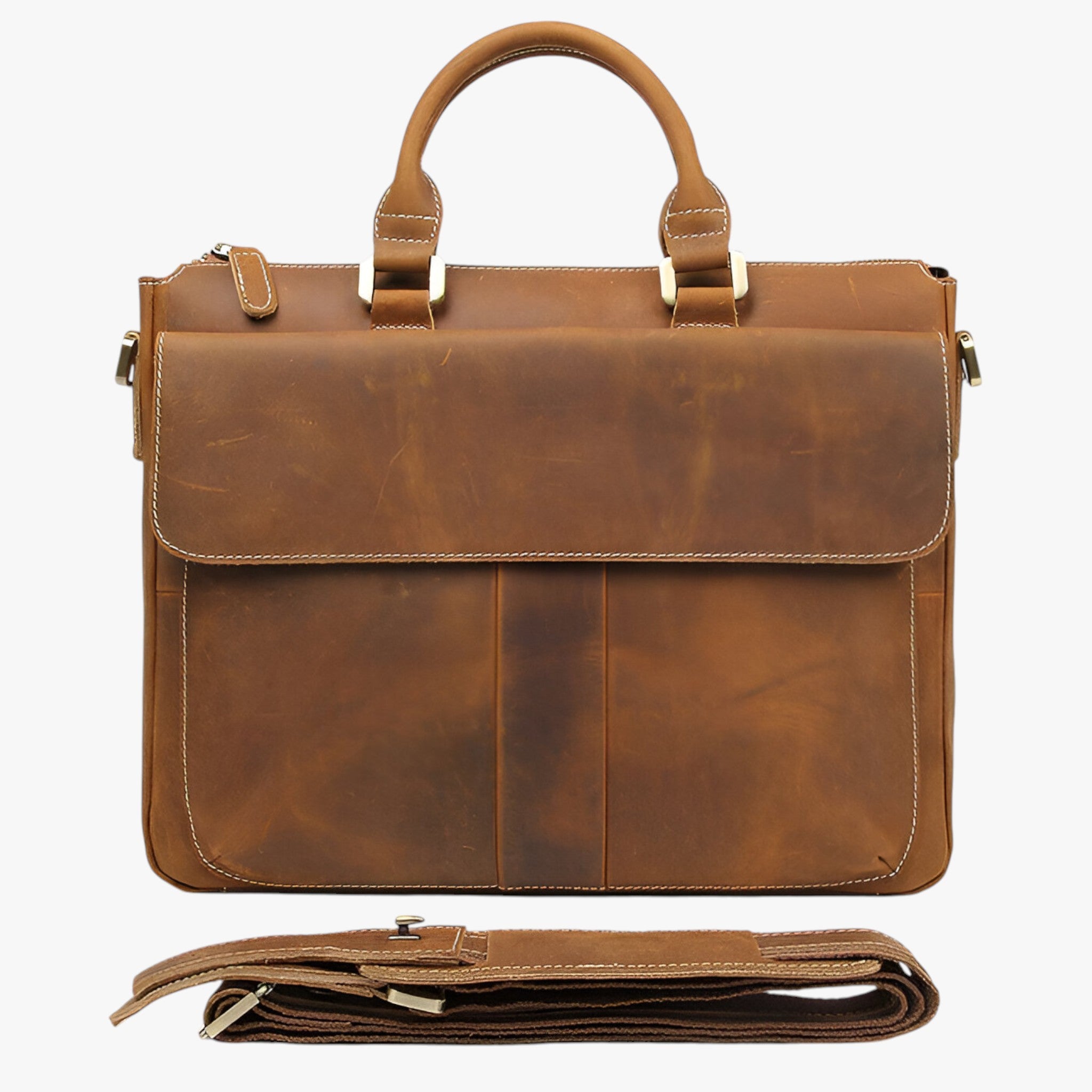 Borsa Laptop 15.6" in Vera Pelle Marrone, Tracolla Regolabile Unisex per Lavoro e Viaggio - Marrone chiaro - accessoires bags borsa borsa laptop laptop pelle tassen tracolla - Concept Palermo