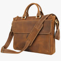 Bolso para portátil 15.6" de piel auténtica marrón, bandolera ajustable unisex para trabajo y viaje