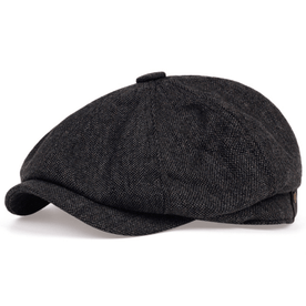 Cappellino retrò con otto pannelli in tessuto tweed a spina di pesce, berretto casual a righe Lino Uomo - Nero - berretto cappellino cappellino retr caps casual hats Linen lino Men men's hat otto pannelli - Concept Palermo