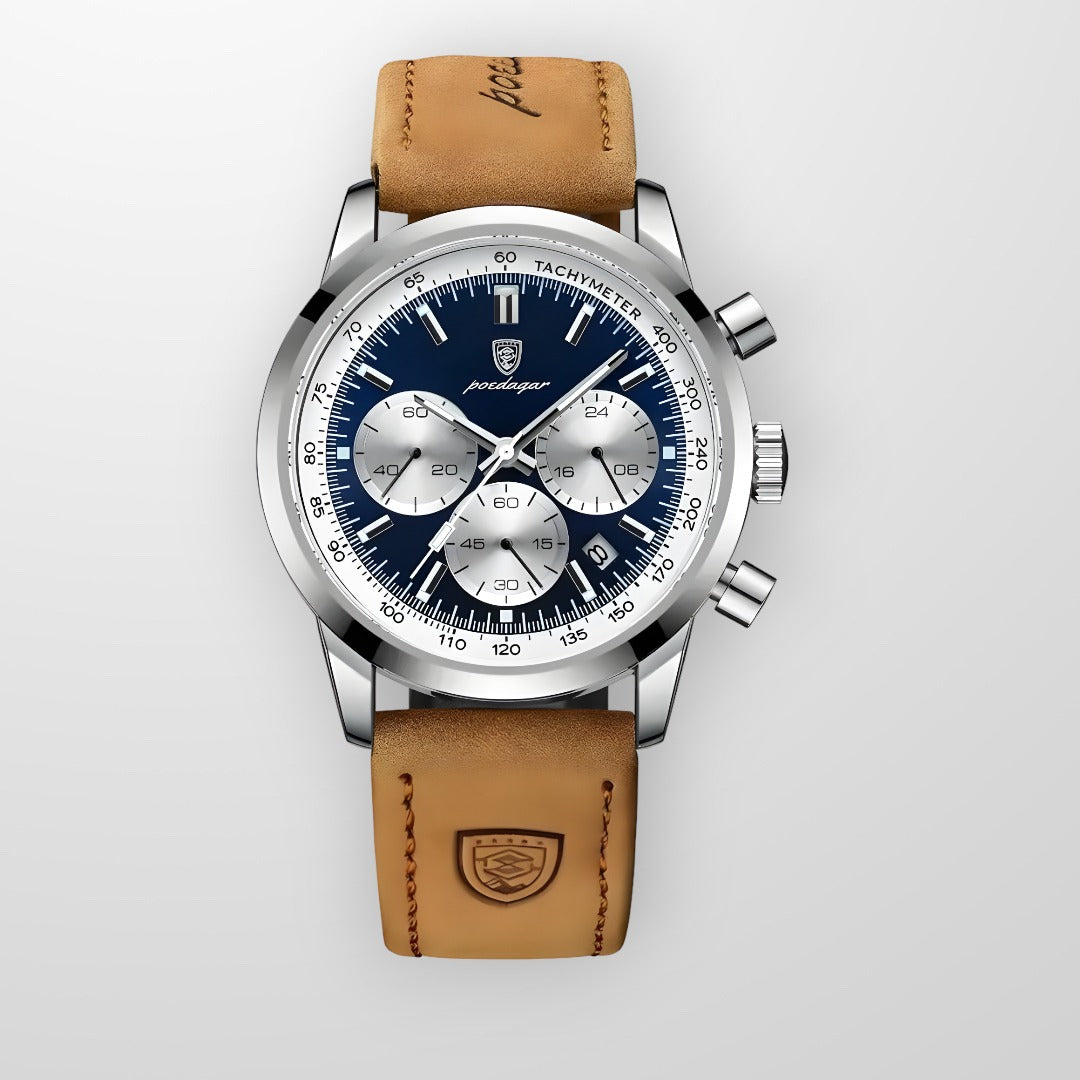 Orologio Uomo LuminousWatch™ Elegante, Luminoso al Buio, Quadrante Blu - Lusso e Stile - Marrone Argento - horloges voor mannen lichtgevende wijzers luminouswatch LuminousWatch™ Luxe herenhorloge Luxe horlogerie new_for_google orologi precisietijdmeting saffierglas uomo verstelbaar bandje watches waterbestendig - Concept Palermo