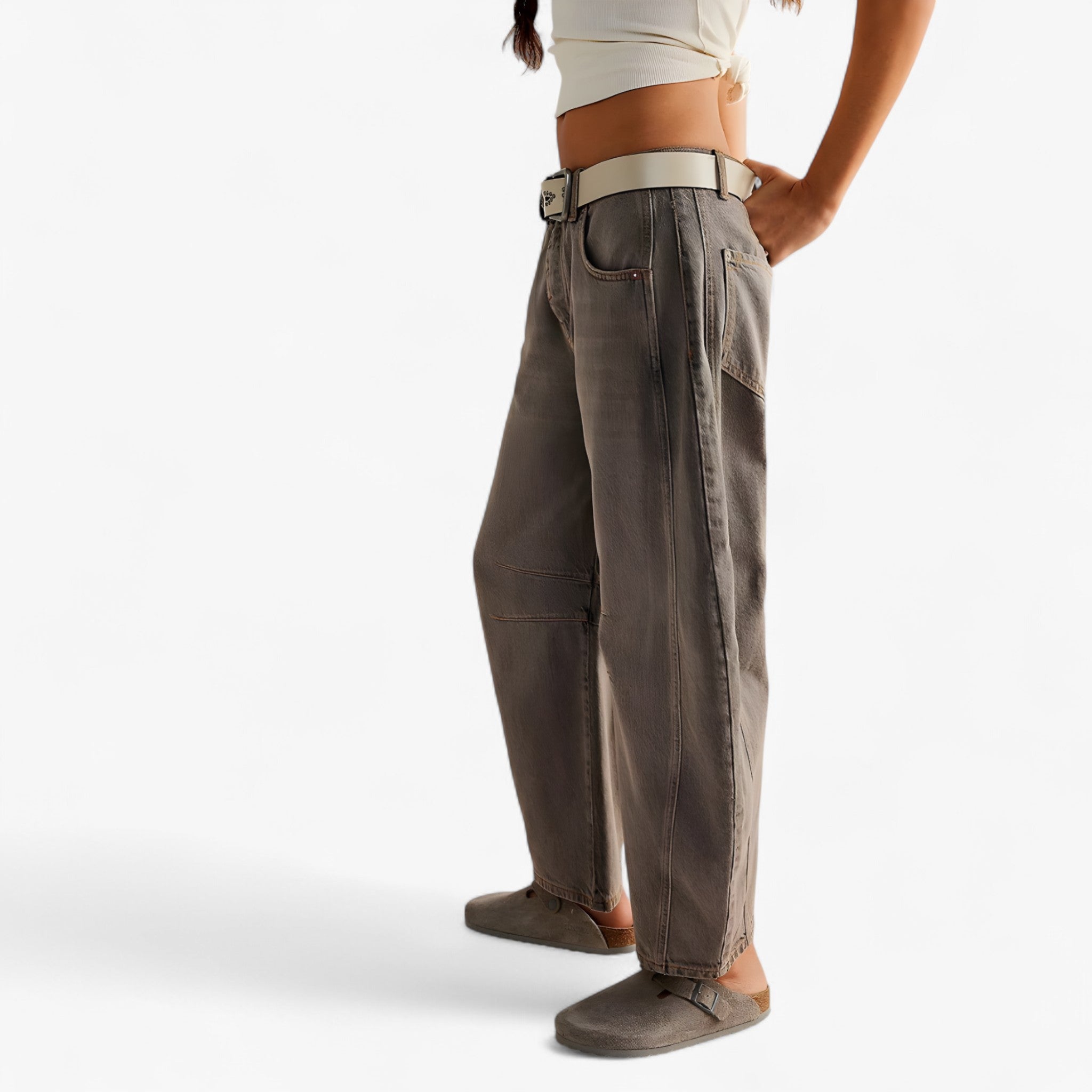 Jeans a Gamba Larga da Donna in Denim Blu Vita Alta - - gamba Jean jeans jeans gamba larga pants - Concept Palermo