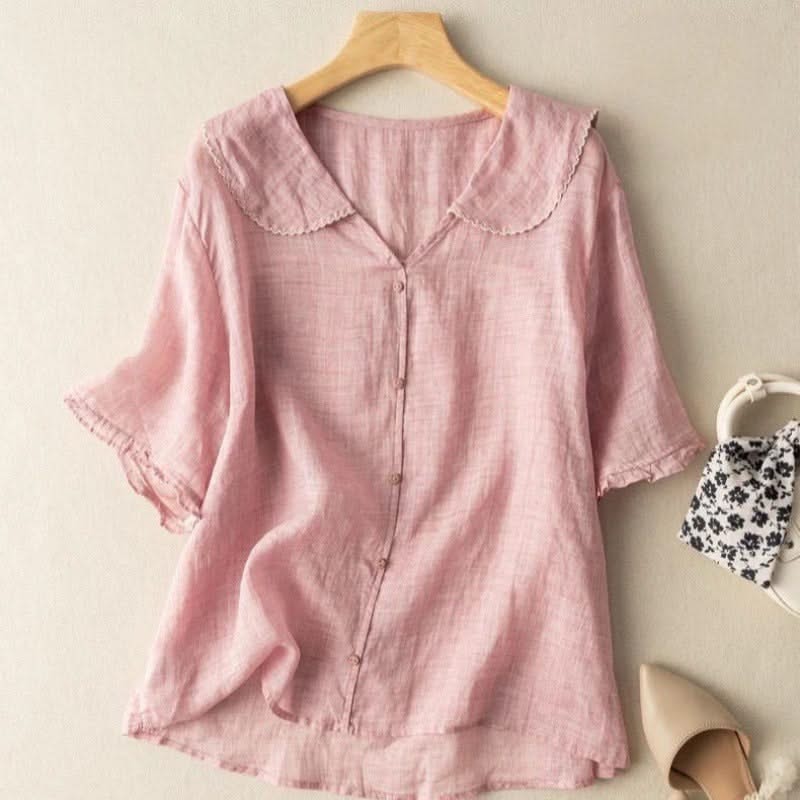 Blusa Donna Lino con Colletto Smerlato - Vestibilità Rilassata