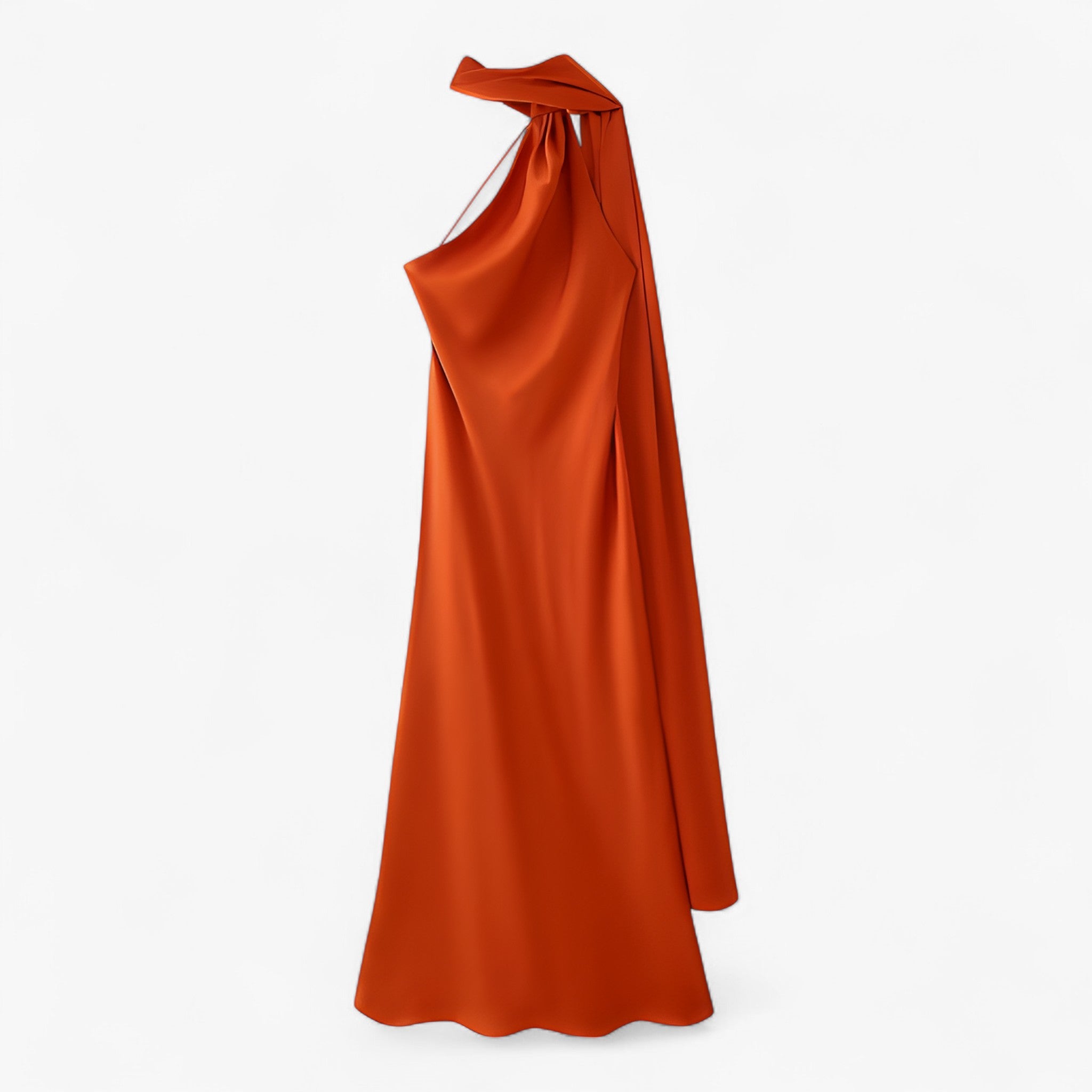 Abito da Sera Sofisticato con Schiena Scoperta e Strascico Fluido - Arancione S - abito abito sera DRESS Dresses fluido robes schiena scoperta sera sofisticato - Concept Palermo