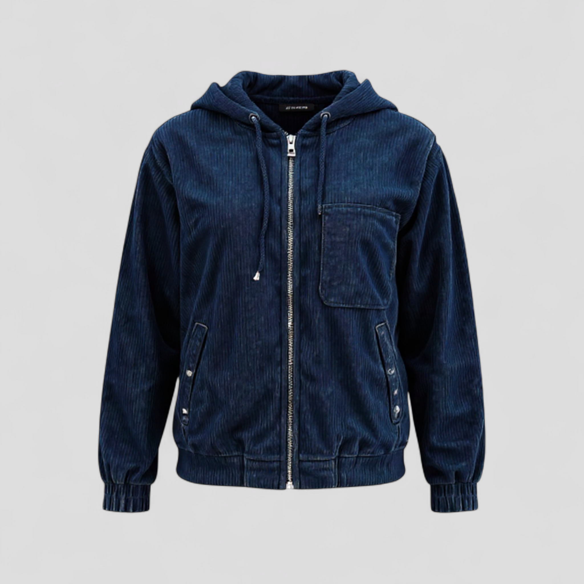 Giacca Invernale Donna con Cappuccio in Velluto - Blu - abbigliamento donna cappuccio donna giacca giacca calda giacca comoda giacca con zip giacca donna giacca invernale giacca per inverno giacca velluto a coste giacca versatile invernale stile retrò velluto women's coats & jackets - Concept Palermo