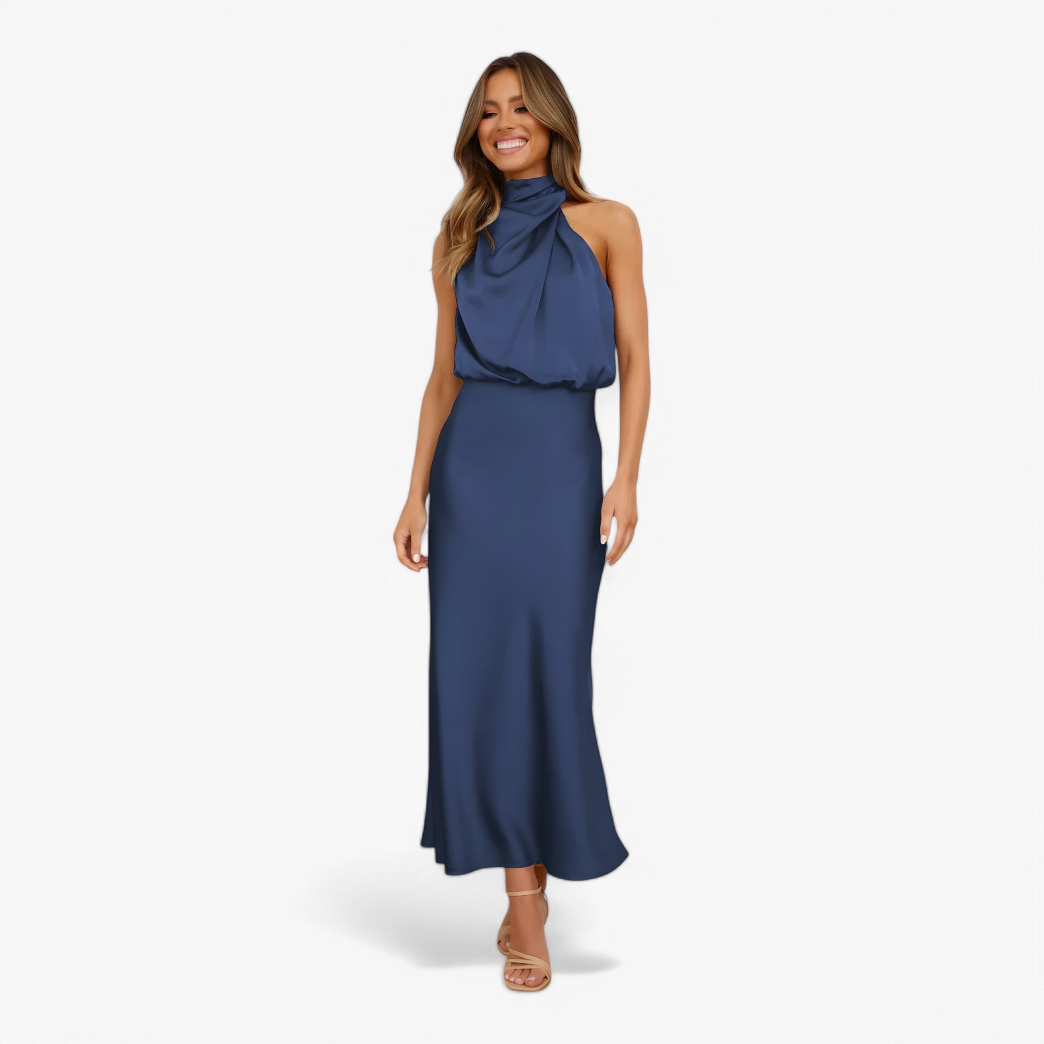 Abito da Donna in Raso Elegante - Vari Colori e Taglie Disponibili - Blu Marino - abito abito raso donna dresses grazioso raso - Concept Palermo