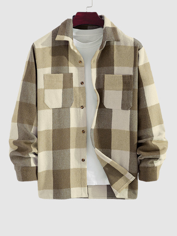 Camicia casual a quadri da uomo - Marrone - camicia camicia casual casual longsleeves male men's coats & jackets men's polo men's top quadri uomo - Concept Palermo