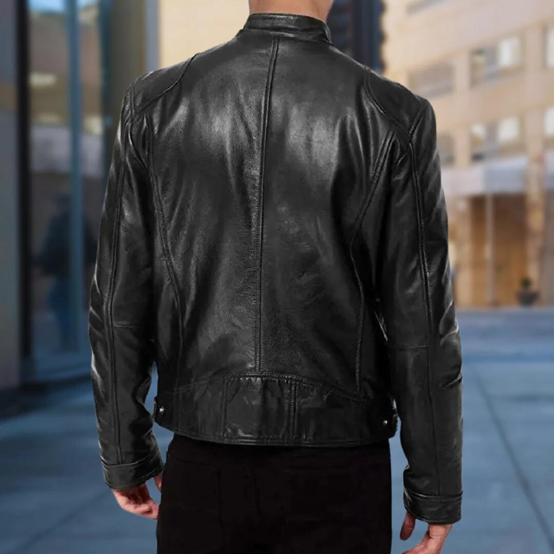 Giacca in Pelle Uomo con Tasche Funzionali e Chiusura a Cerniera - Perfetta per la Stagione Autunnale
