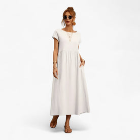 Abito Elegante Beige da Donna in Lino Taglie Forti per Cerimonia Estiva - Bianco - abito abito donna donna dresses Linen Solid Women - Concept Palermo