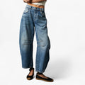Jeans de pierna ancha para mujer en denim azul de talle alto