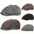 Gorra retro de ocho paneles en tejido tweed espiga, gorra casual a rayas Lino Hombre