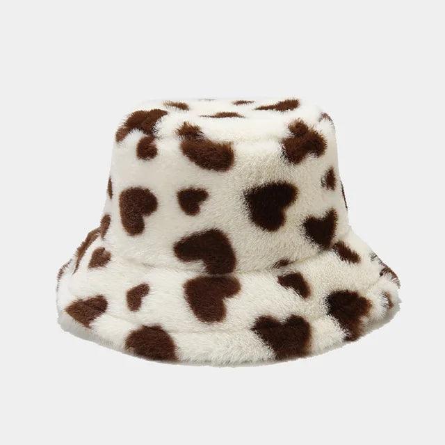 BEATRIX - Dames winter hart print imitatie bont vissershoed - Marrone 54-58cm - beatrix bont dames hart imitatie print seizoen vissershoed winter women's hat - Concept Palermo