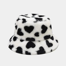 BEATRIX - Dames winter hart print imitatie bont vissershoed - Nero 54-58cm - Autumn Winter beatrix bont dames hart imitatie Linen print seizoen vissershoed winter Women women's hat - Concept Palermo