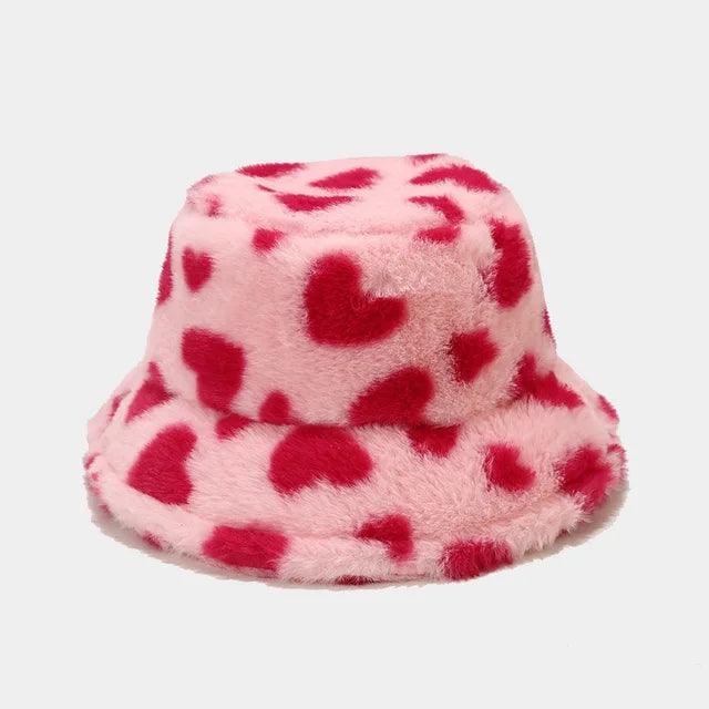 BEATRIX - Dames winter hart print imitatie bont vissershoed - Rosso 54-58cm - beatrix bont dames hart imitatie print seizoen vissershoed winter women's hat - Concept Palermo