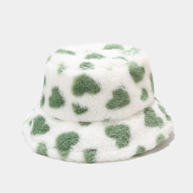 BEATRIX - Dames winter hart print imitatie bont vissershoed - Verde 54-58cm - beatrix bont dames hart imitatie print seizoen vissershoed winter women's hat - Concept Palermo