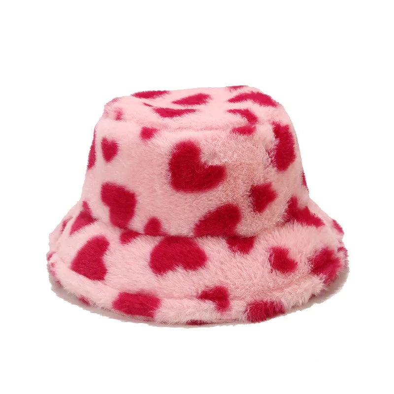 BEATRIX - Dames winter hart print imitatie bont vissershoed - - beatrix bont dames hart imitatie print seizoen vissershoed winter women's hat - Concept Palermo