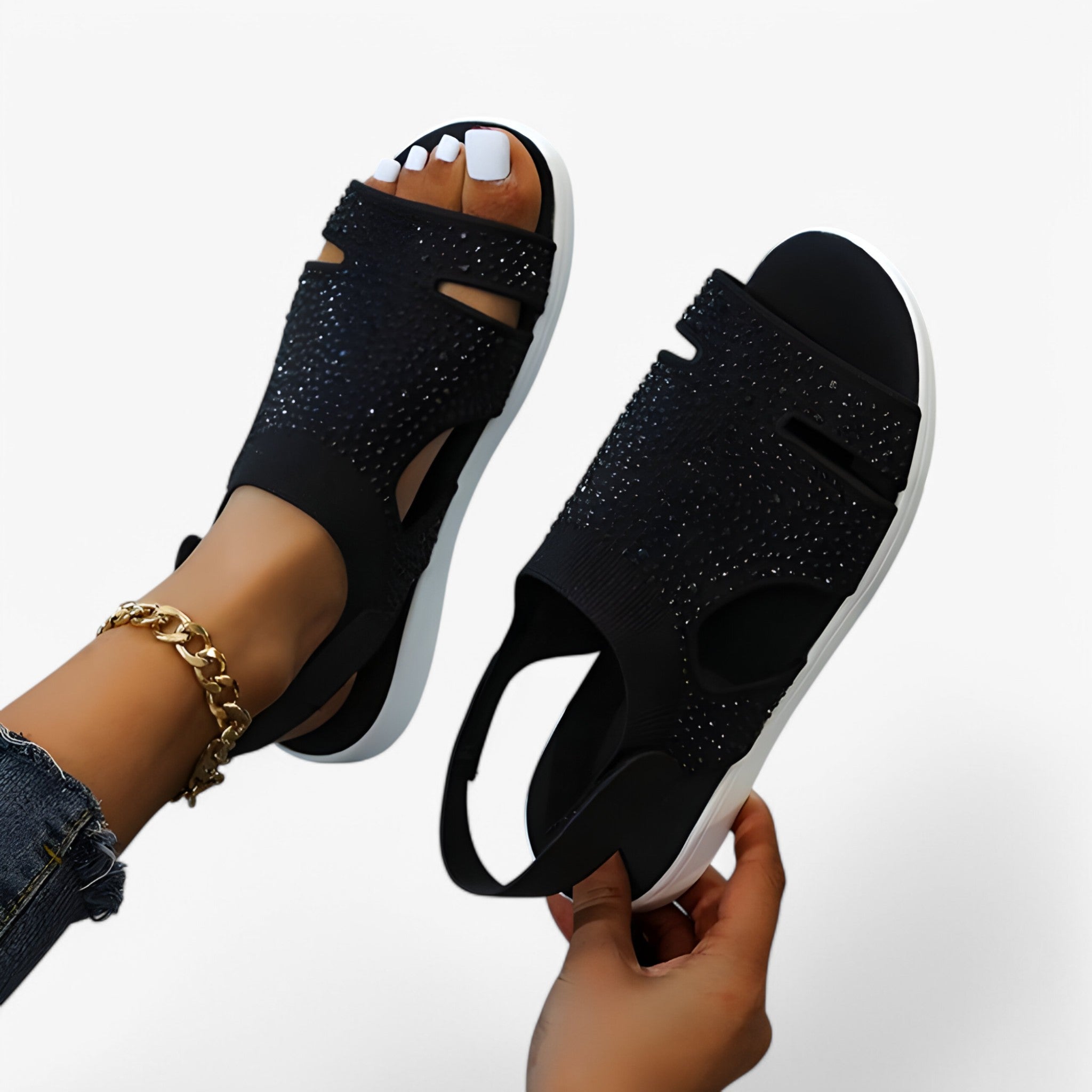Sandali Ortopedici Donna Ergonomici Traspiranti - Comfort Quotidiano Supporto Arco Plantare - Nero - comfort donna ergonomico ortopedici quotidiano sandali sandali ortopedici sandals women sandals - Concept Palermo