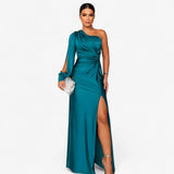 Elegant midi-jurk van satijn voor dames, ceremonie- of avondjurk