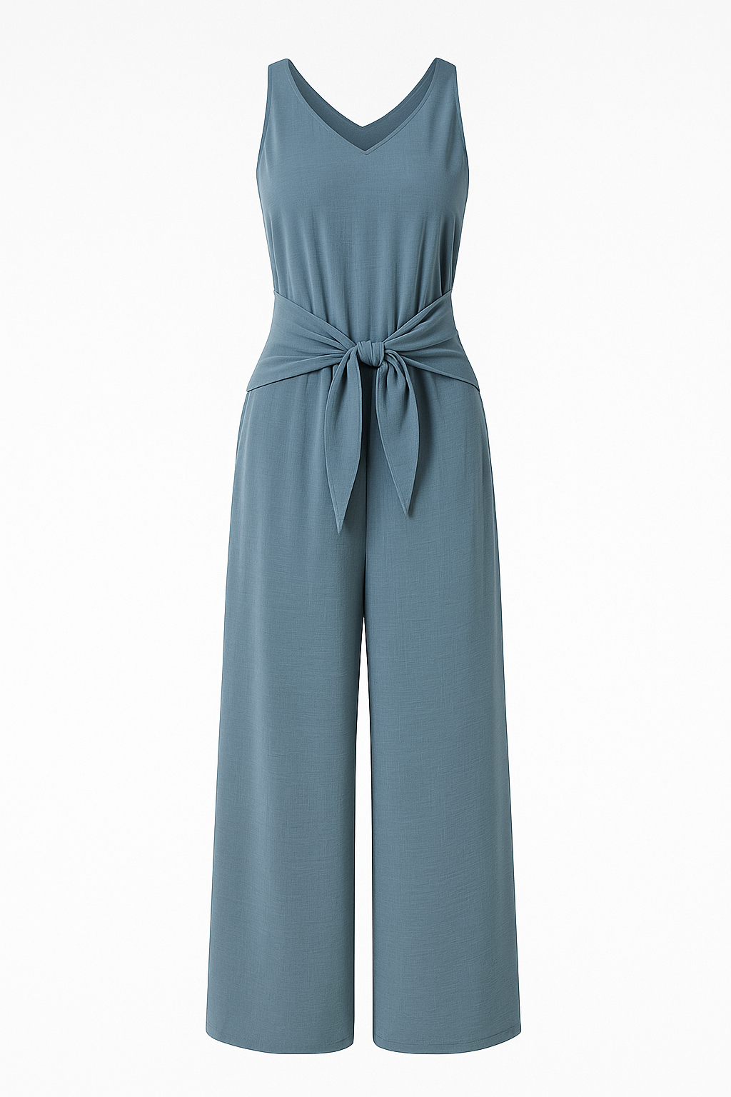 Tuta estiva con scollo a V e cintura annodata - Azzurro chiaro - 12/28/2024 annodata cintura estiva GOOD jumpsuit one-pieces scollo Summer/Jumpsuit tuta tuta estiva - Concept Palermo