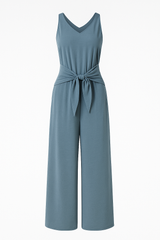 Zomerse jumpsuit met V-hals en gestrikte ceintuur