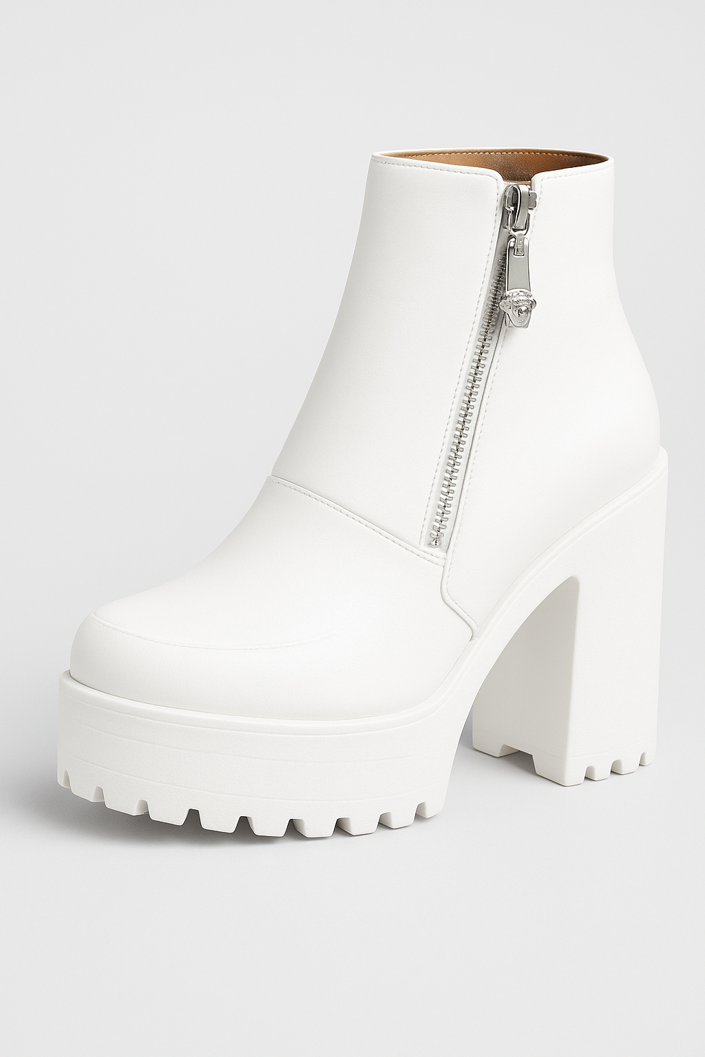 Stivaletti platform con suola carrarmato e zip frontale Pelle - Bianco - BOOTS Boots & Shoes carrarmato frontale pelle platform shoes stivaletti stivaletti platform suola - Concept Palermo