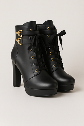 Stivaletti alla Caviglia con Tacco Alto e Dettagli in Metallo - Nero - alla BOOTS Boots & Shoes caviglia dettagli Linen metallo shoes Solid stivaletti stivaletti alla tacco Unisex - Concept Palermo