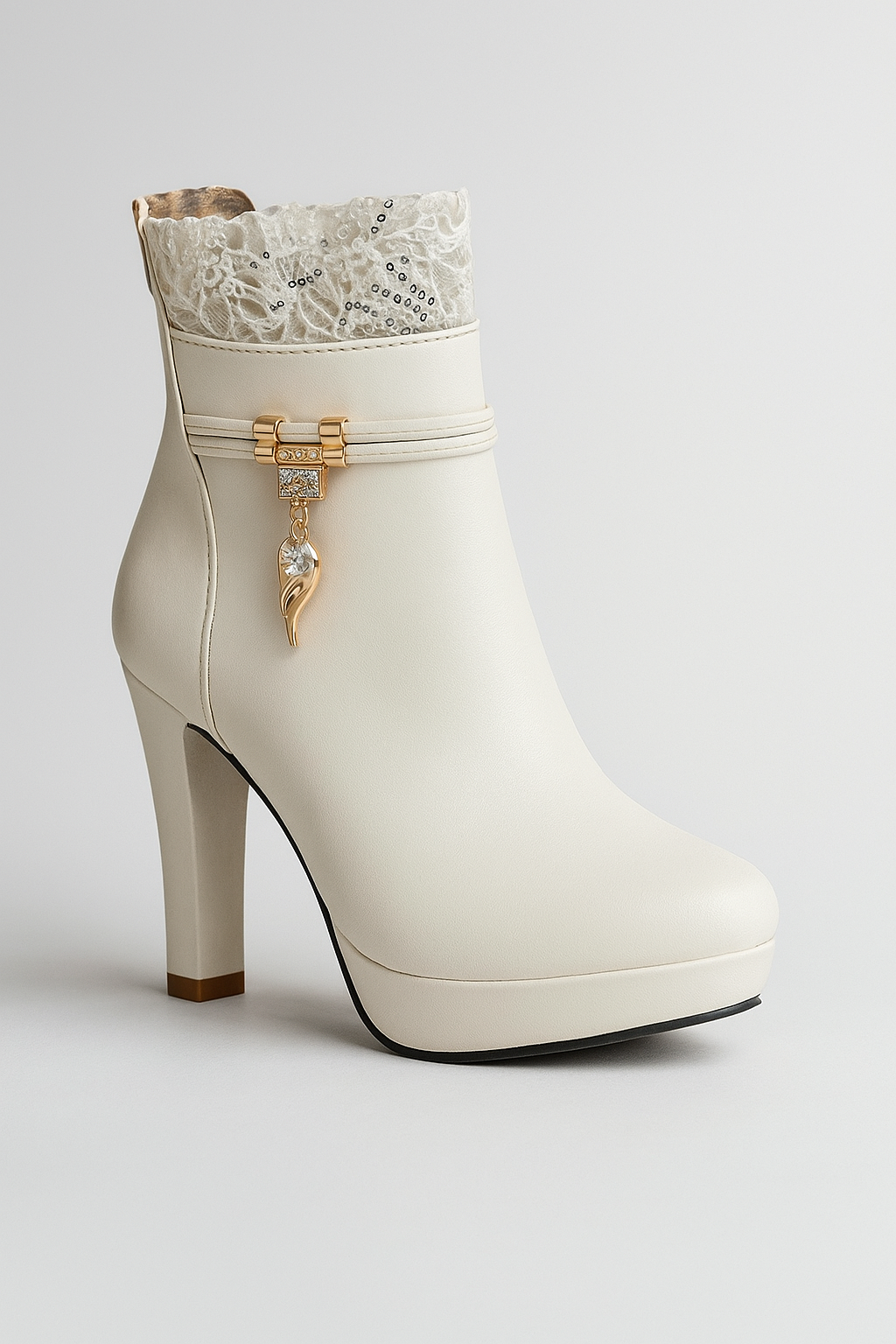 Stivaletti con Tacco Alto e Dettagli in Lacci e Charm Donna - Bianco - BOOTS Boots & Shoes charm dettagli donna lacci shoes shoes for women Shoes women stivaletti stivaletti tacco tacco womens shoes - Concept Palermo